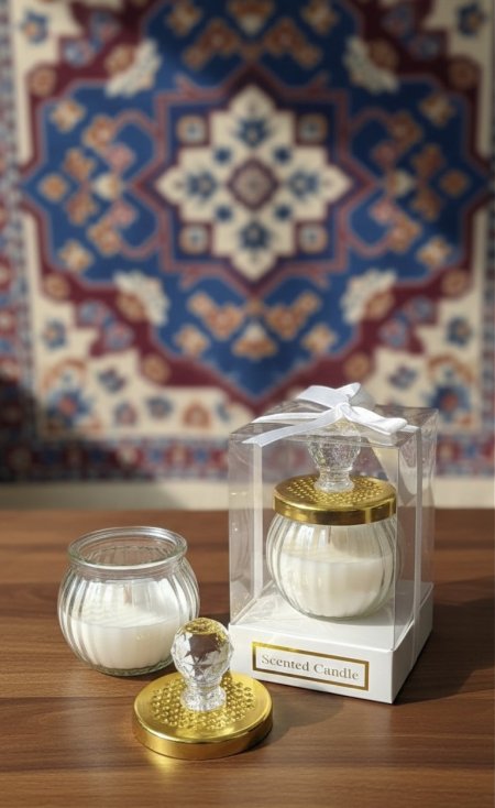 شمع معطر داخل علبة زجاج مع علبة pvc